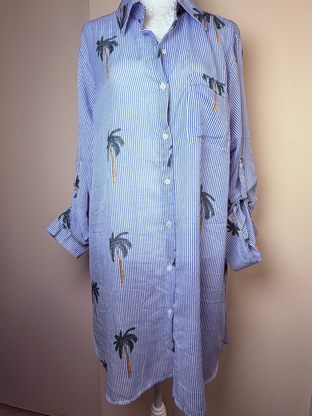 Live 4 Truth Blue & White Striped Palm-Print Button Down Shirt